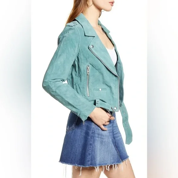 Blank NYC Suede Moto Jacket Sage Green Leather Size XL - Picture 3 of 15